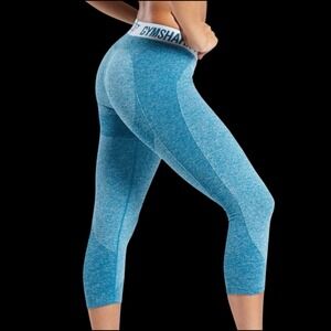 Gymshark‎ Dry Teal Blue Feathered Cropped Leggings Size Small #549